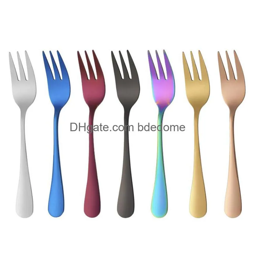 gold rainbow stainless steel forks home kitchen dining flatware dessert fruit fork cutlery set for party for event