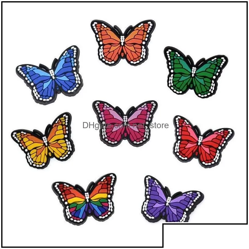 Wholesale Insect Colorf Butterflys For Croc Pvc Shoe Charms Buckles Fashion Accessories Soft Rubber Drop Delivery Parts Shoes