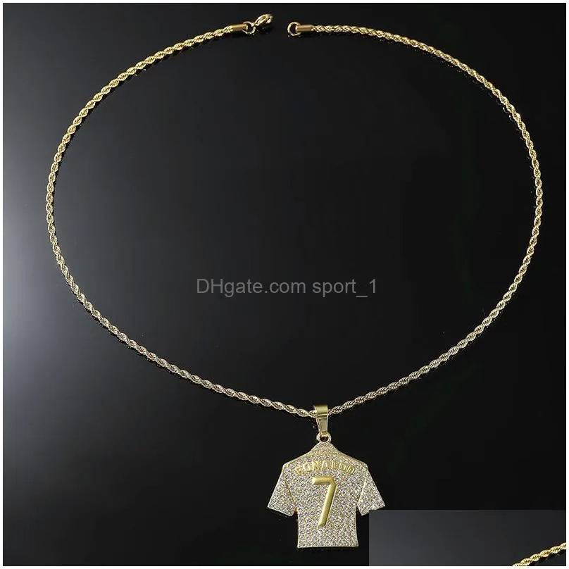 hip hop designer fashion gold plated crystals football jersey pendant necklace 75cm