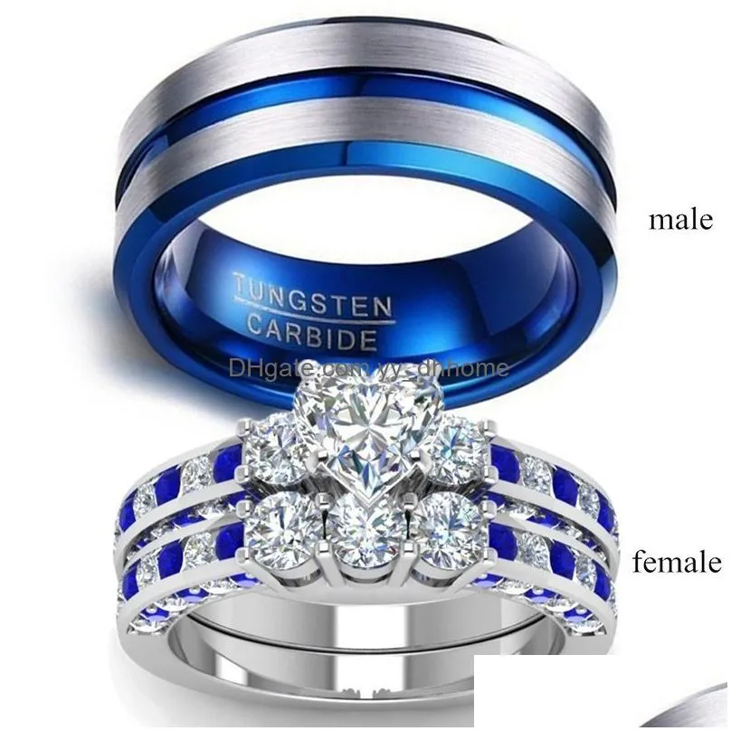 vintage dragon stainless steel men ring fashion jewelry couple rings romantic heart zircon ring set bridal engagement gift