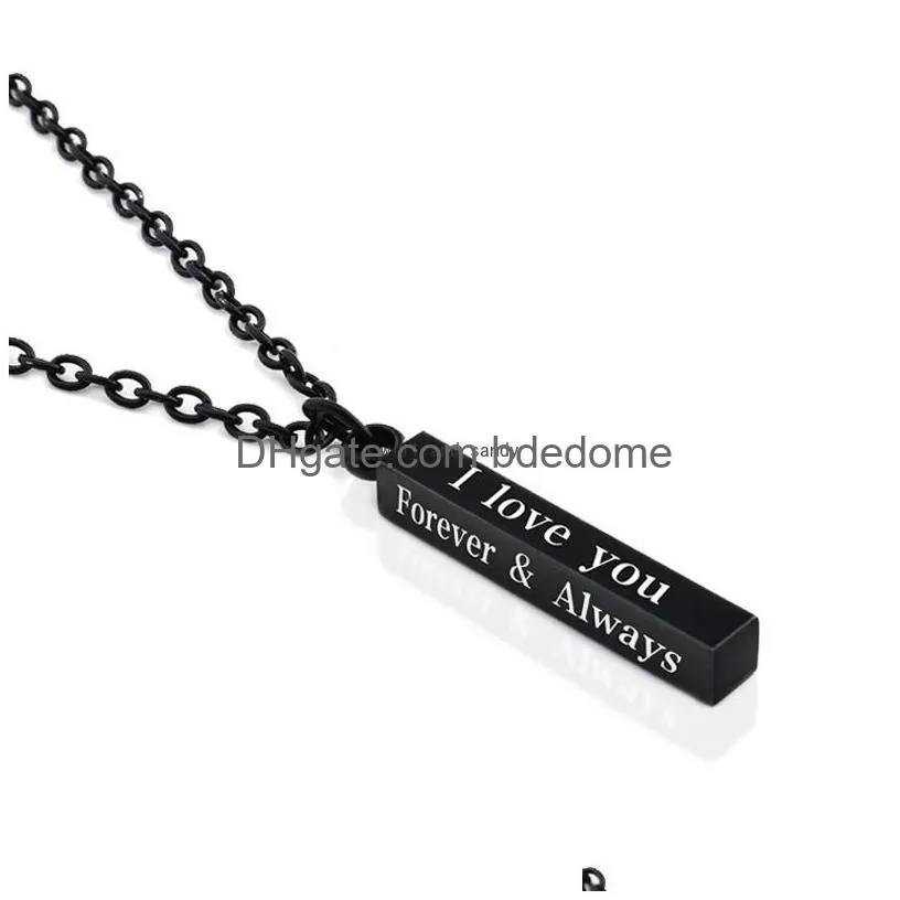 stainless steel bar i love you forever always necklace the wishing column letter pendant necklaces gold chains lovers couple jewelry gift will and