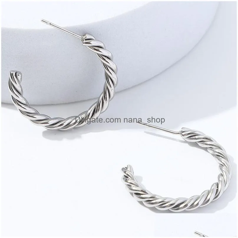 trend twisted hoop earrings for women stainless steel c shape earings accessories minimalist fashion jewelry gift