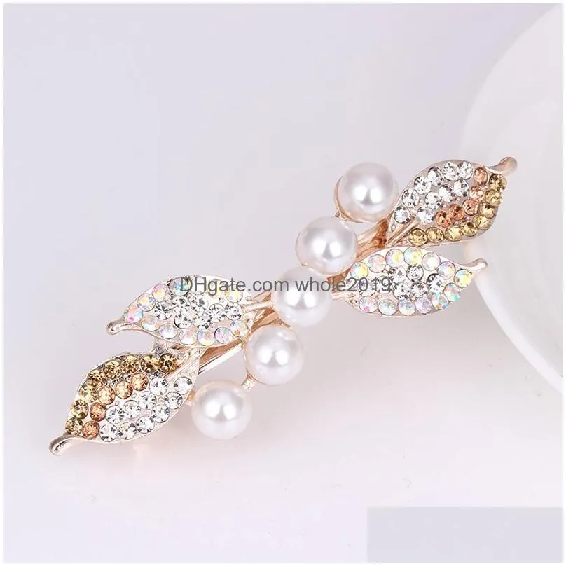 large pearl rhinestone barrettes spring clip color flower alloy hairgrips boutique fashion wild hair accessories for women 9x3cm