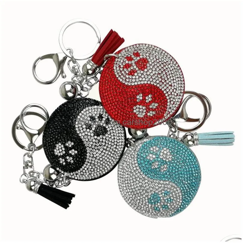 cartoon female korean velvet rhinestone turtle key rings pendant cute tai chi yin and yang gossip shape bag tassel pendant keychain