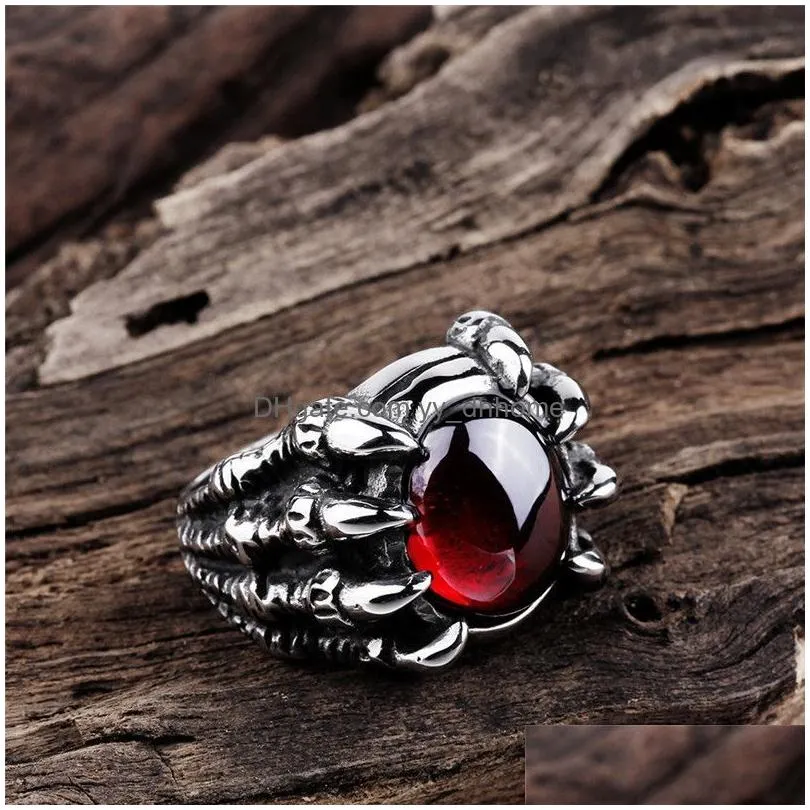 fashion simple big black ruby cast dragon claw rings for men holiday gift retro punk gothic alloy jewelry accessories wholesale