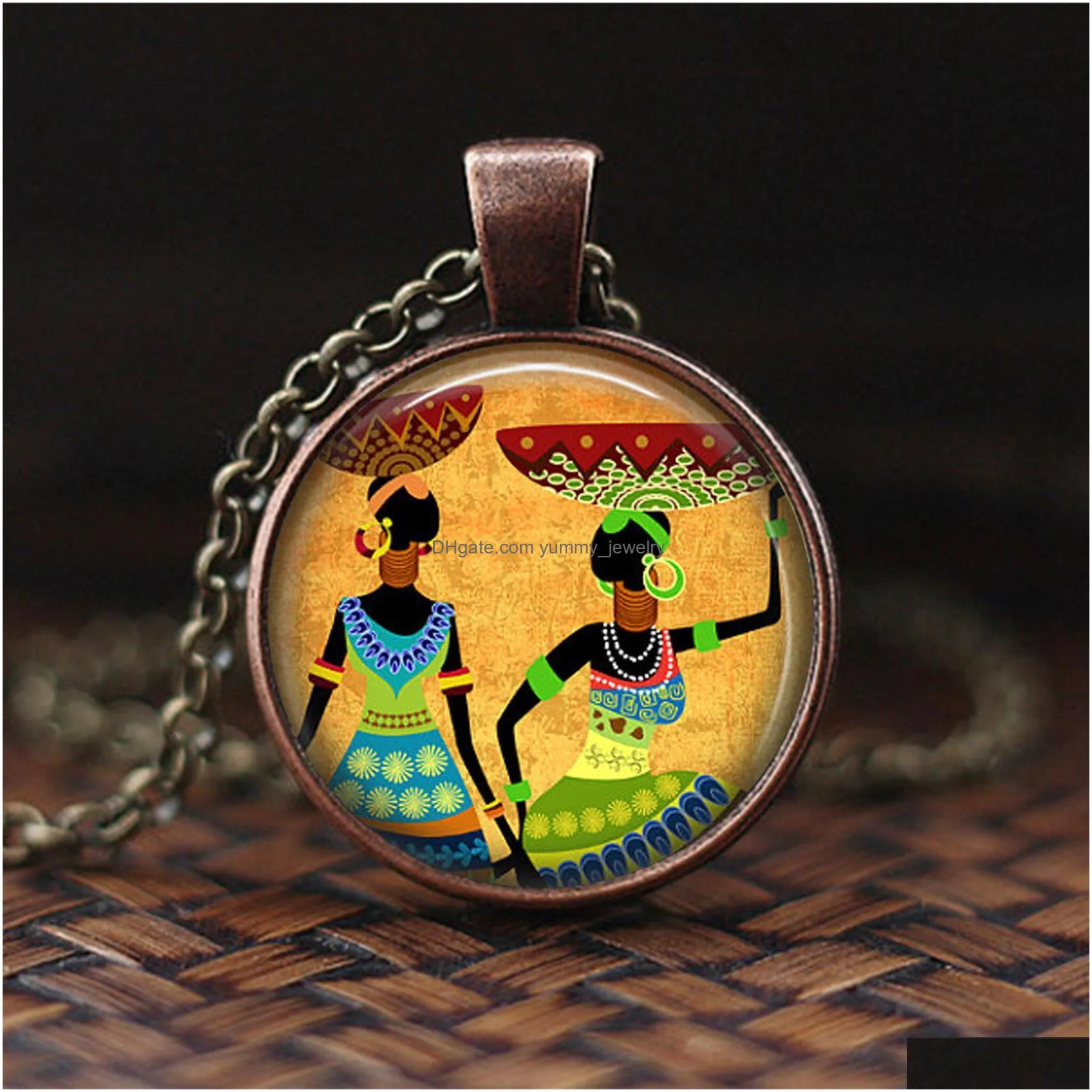 new fashion africa black women necklace nubian females handmade glass cabochon pendent necklace for men and women gift