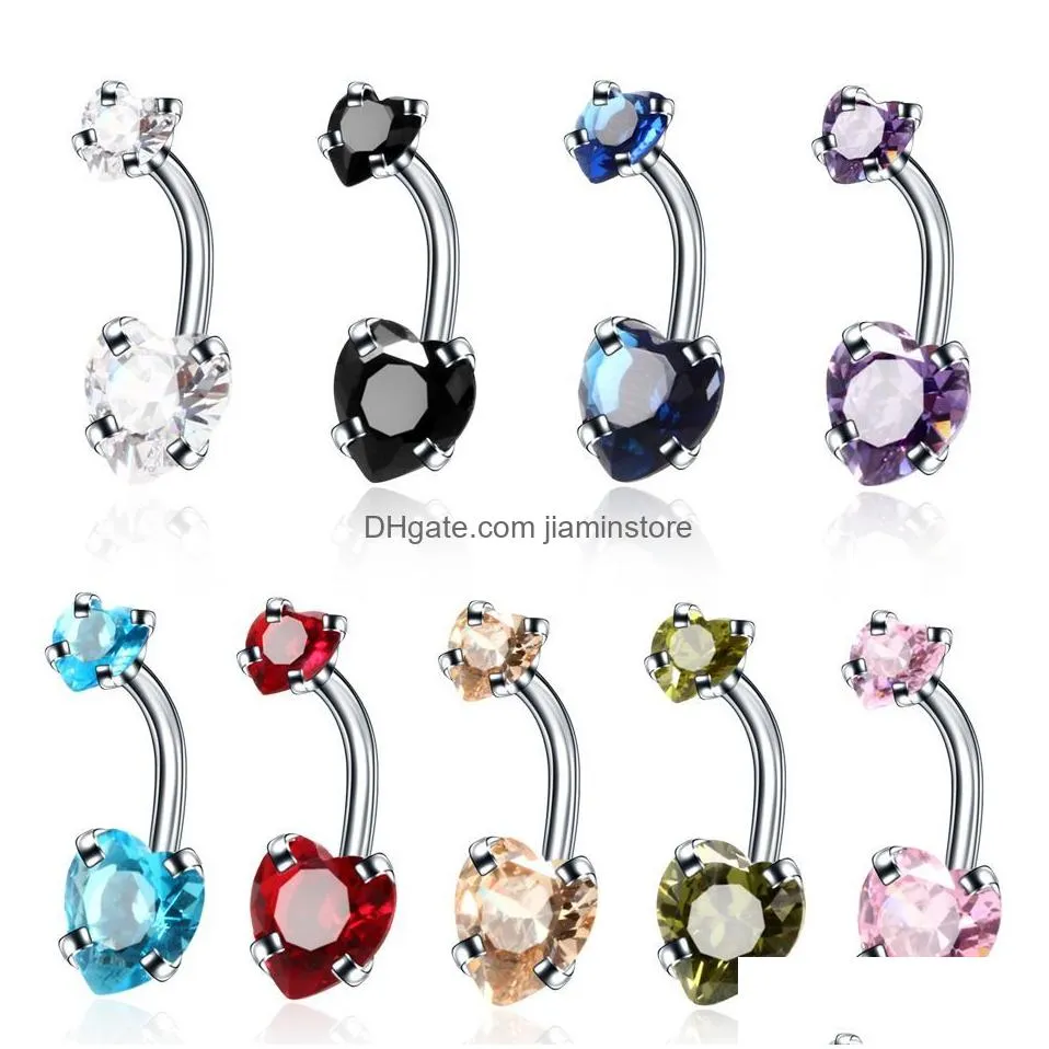 stainless steel punk style heart navel belly button rings red zircon belly piercing body jewelry women gifts