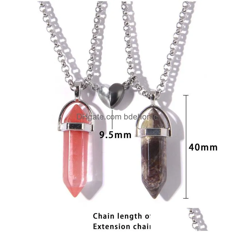 fashion hexagon pendant necklace couple magnetic necklace natural stone crystal quartz pendant necklace jewelry gift