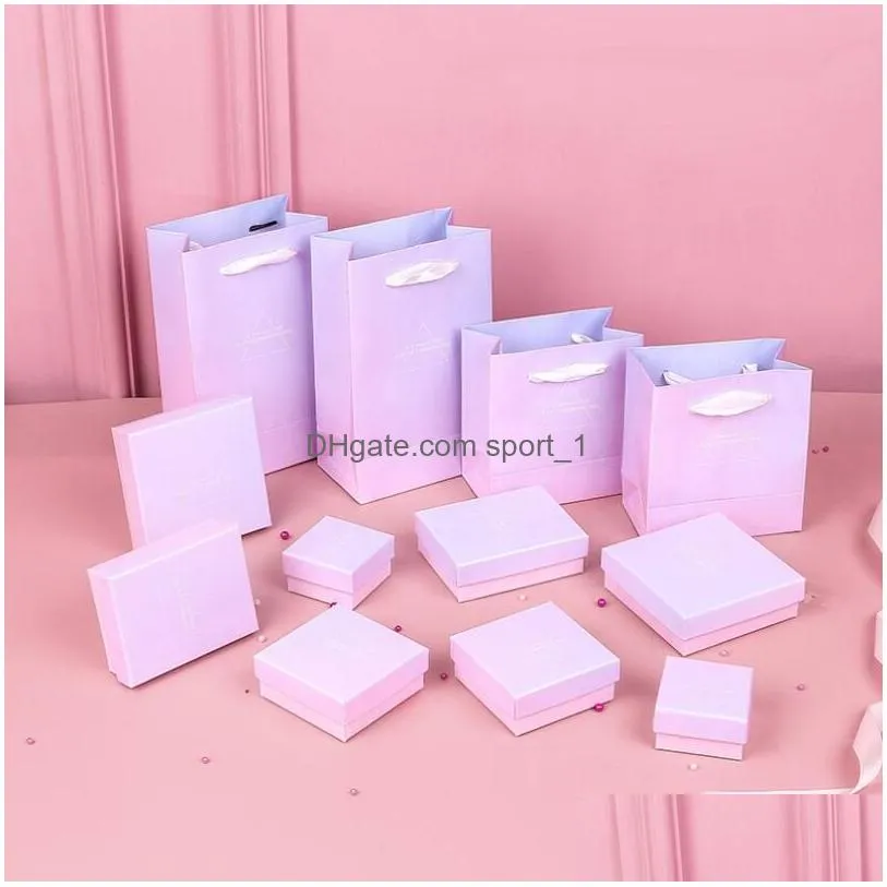 gradient pink paper jewelry box bracelet necklace ring earring cases handmde kraft wedding gifts packaging boxes accessories