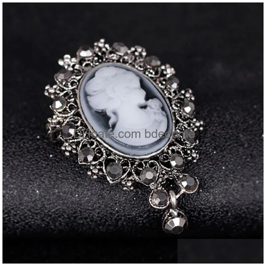 lady photo frame head portrait brooch pin fashion business suit tops corsage rhinestone brooches fashion jewelry gift