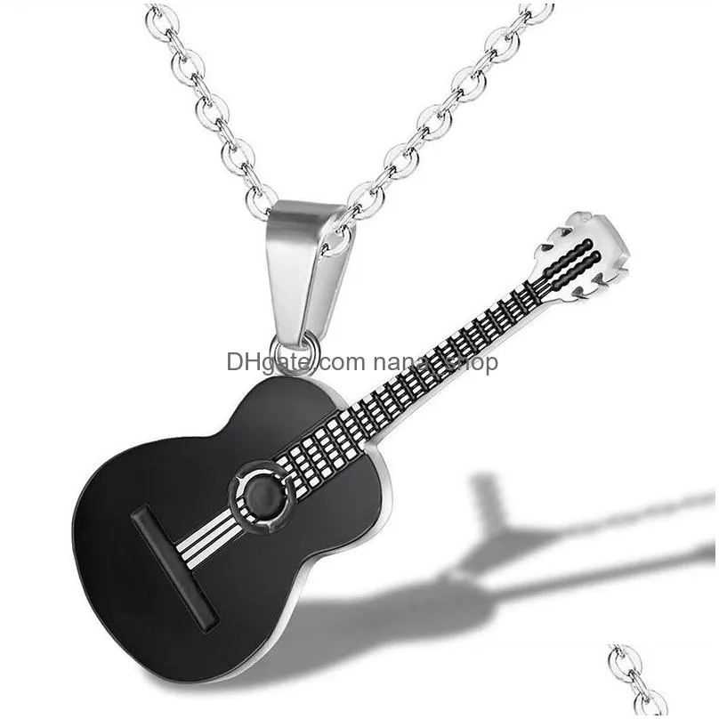 punk titanium steel music guitar pendant necklace uni hip hop fashion personality link chain chokers jewelry gift