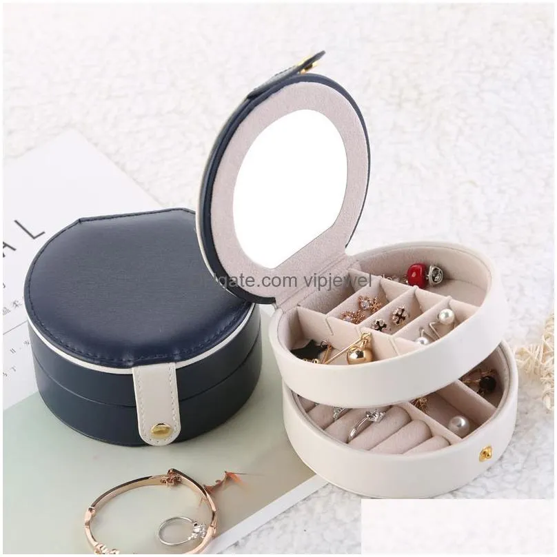 mini double layer jewelry box practical earrings necklaces display high quality pu leather jewelry organizer for women 110x110x58mm