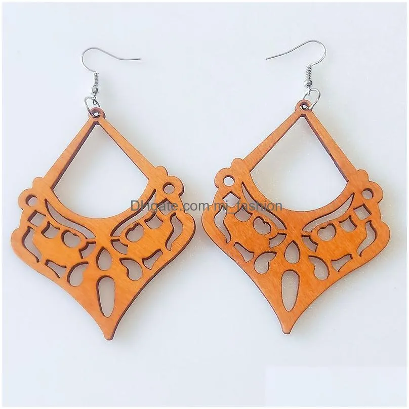 fashion designer geometric wood charm earrings for women trendy natural wooden statement earrings handmade african jewelry wholesale