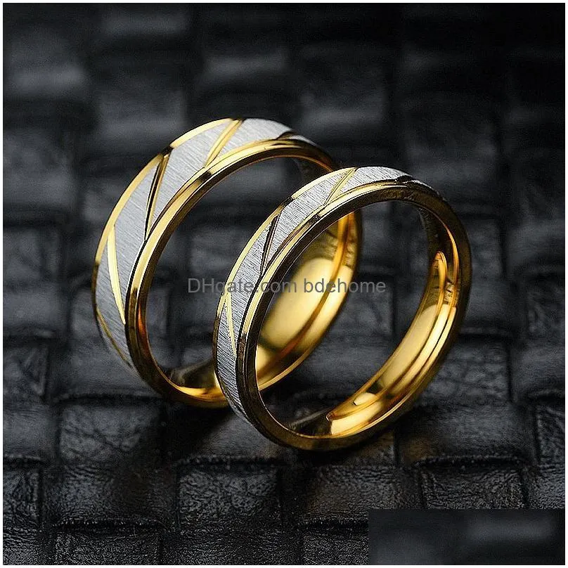 4-6mm stainless steel couple rings engrave name lovers gold wave pattern wedding promise ring for women men engagement jewelry