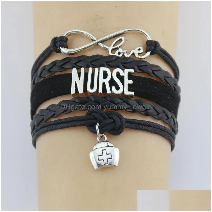 infinity love nurse nursing lpn cna hat heart charms bracelet registered adjustable leather bracelets women men jewelry