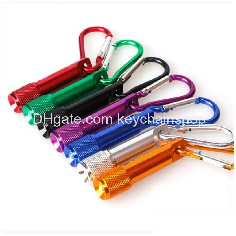 6 color mini led flashlights with battery aluminum alloy torch flashlights with carabiner ring keyrings keychain gifts
