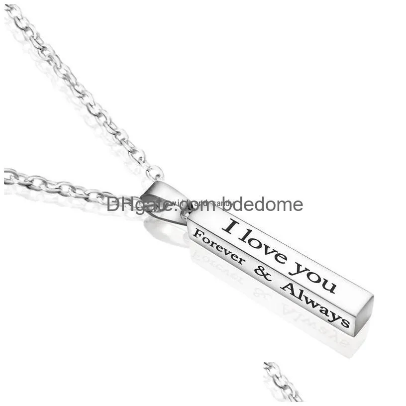 stainless steel bar i love you forever always necklace the wishing column letter pendant necklaces gold chains lovers couple jewelry gift will and