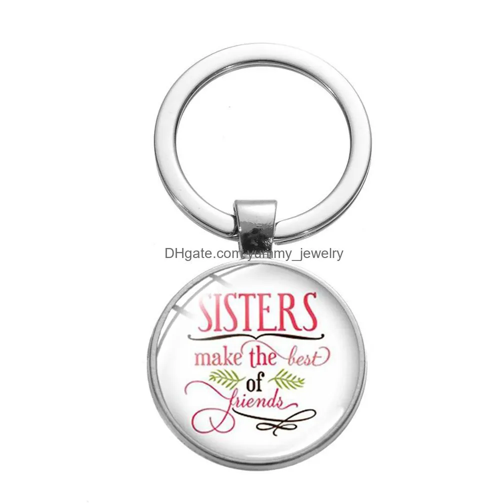 sisters best friends charm keychain sisterhood art picture glass cabochon handcrafted pendant key chain friendship gift trinkets