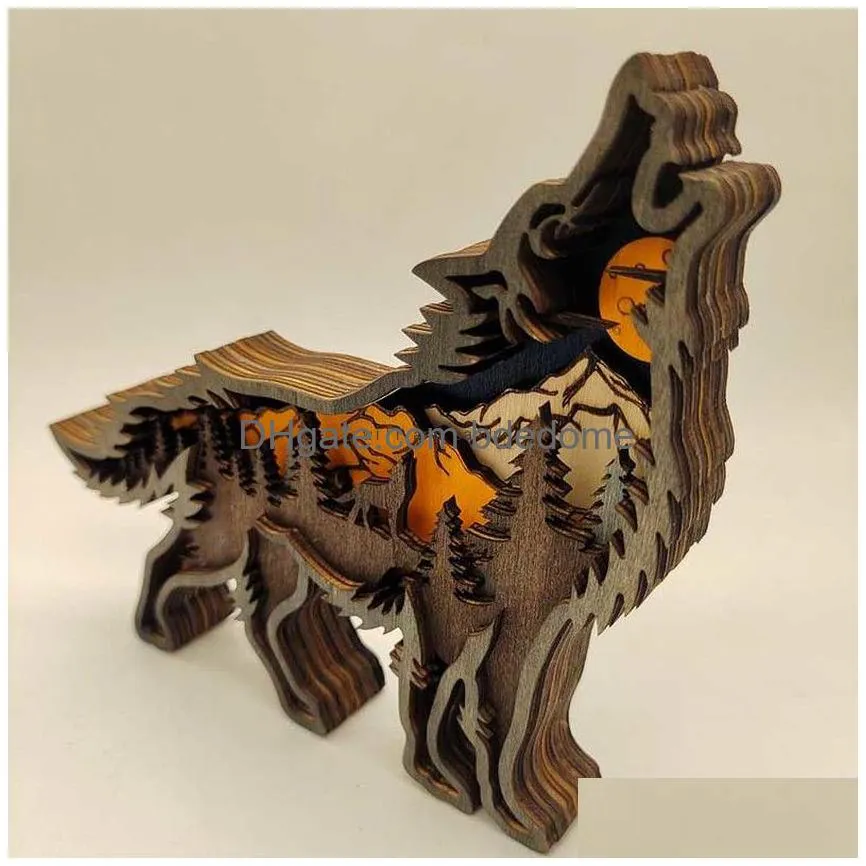 3d wild wolf craft laser cut wood material home decor gift art crafts forest animal table decoration wolf statues ornaments room