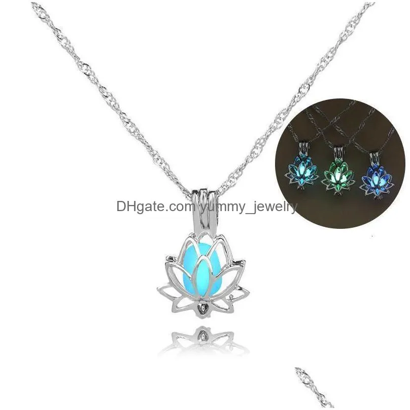 16 designs luxury glow in the dark stone necklace open 3 colors luminous pearl cage pendant necklaces for women ladies fashion jewelry