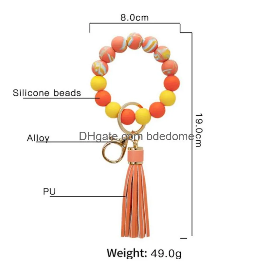 strand colorful silicone beads bracelets key ring beaded bracelet keychaintassel key chain women fashion jewelry