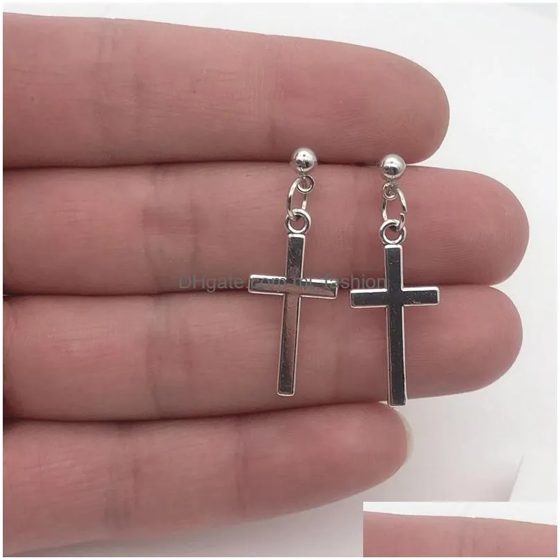 punk men cross dangle earrings gothic woman stainless steel cross ear hoop earrings huggies pendant piercing jewelry