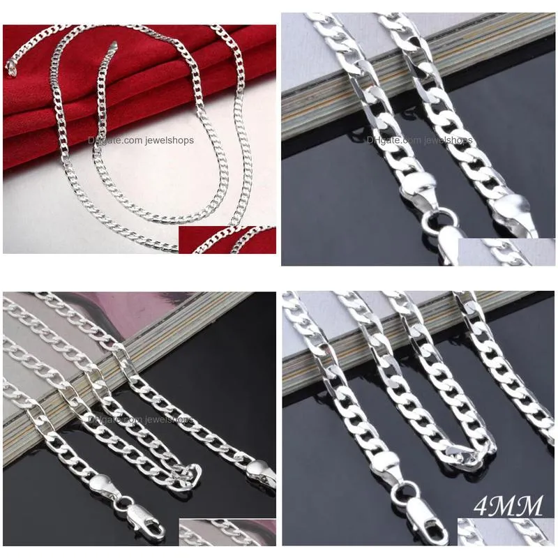 women mens jewelry 925 sterling silver plated 4mm 16-24inches chain necklace hiphop jewellry