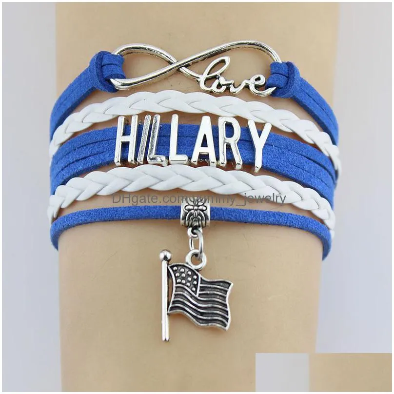 infinity love hillary flag charms bracelets bangles leather braid wrap bracelet gifts for men women fashion jewelry