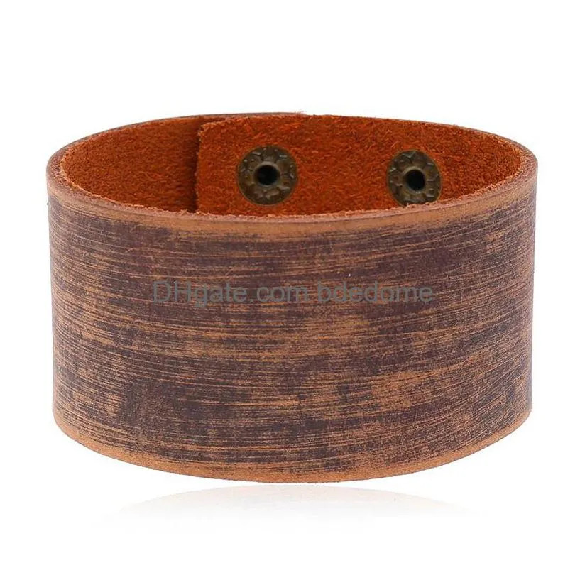 wide wrap leather bangle cuff button adjustable bracelet wristand for men women fashion jewelry