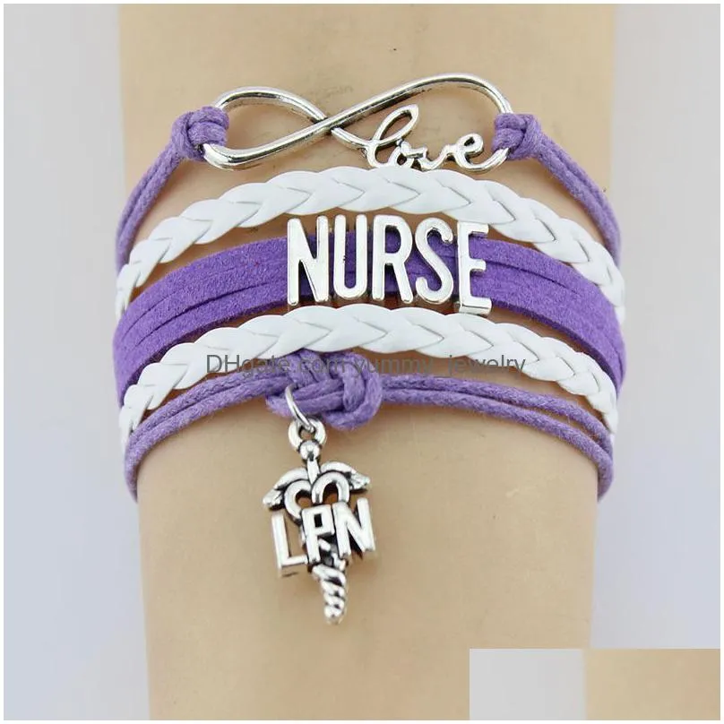 infinity love nurse nursing lpn cna hat heart charms bracelet registered adjustable leather bracelets women men jewelry