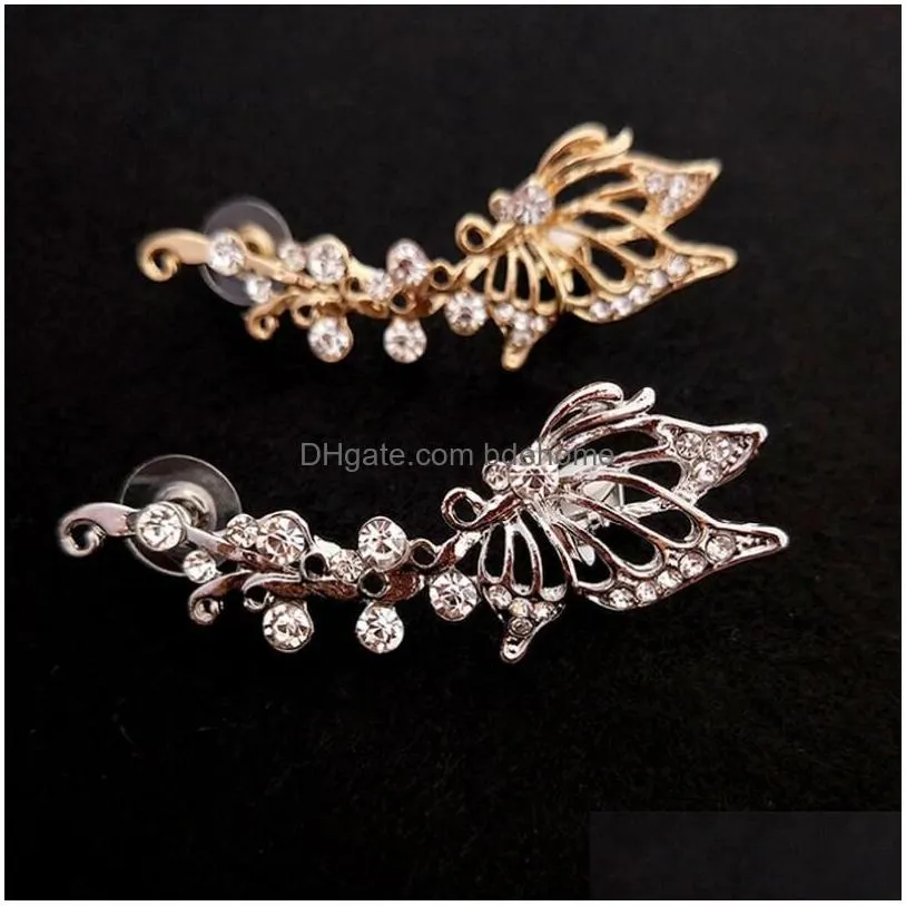 bohemian no piercing crystal rhinestone butterfly ear cuff wrap stud clip earrings for women girl trendy earrings jewelry 1 piece