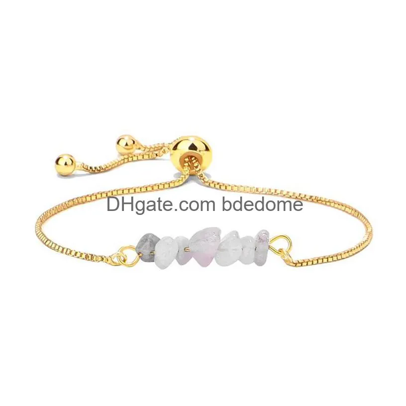 colorful gravel chip stone bracelet strand adjustable natural stone gold chain bracelets reiki semi-precious stone fashion jewelry women