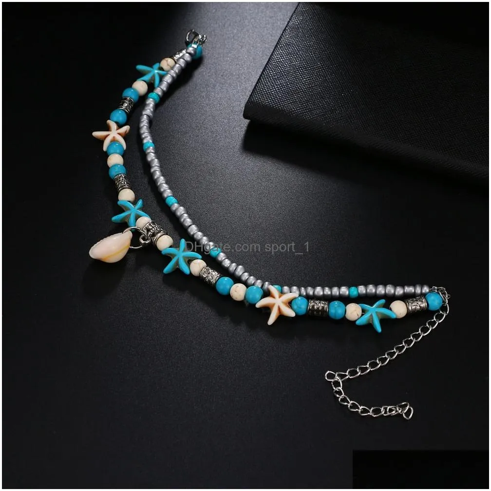 vintage shell beads starfish turtle anklets for women handmade beaded anklet bracelets foot jewelry bracelet