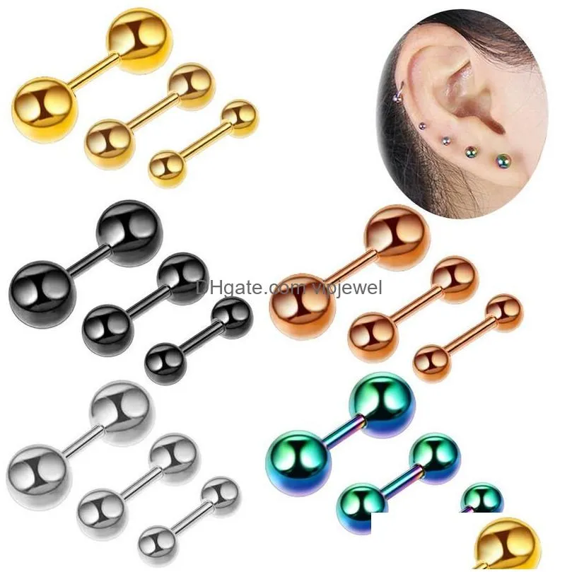 personality women men rose golden stainless steel barbell shape stud earing cartilage ear piercing body jewelry for gift