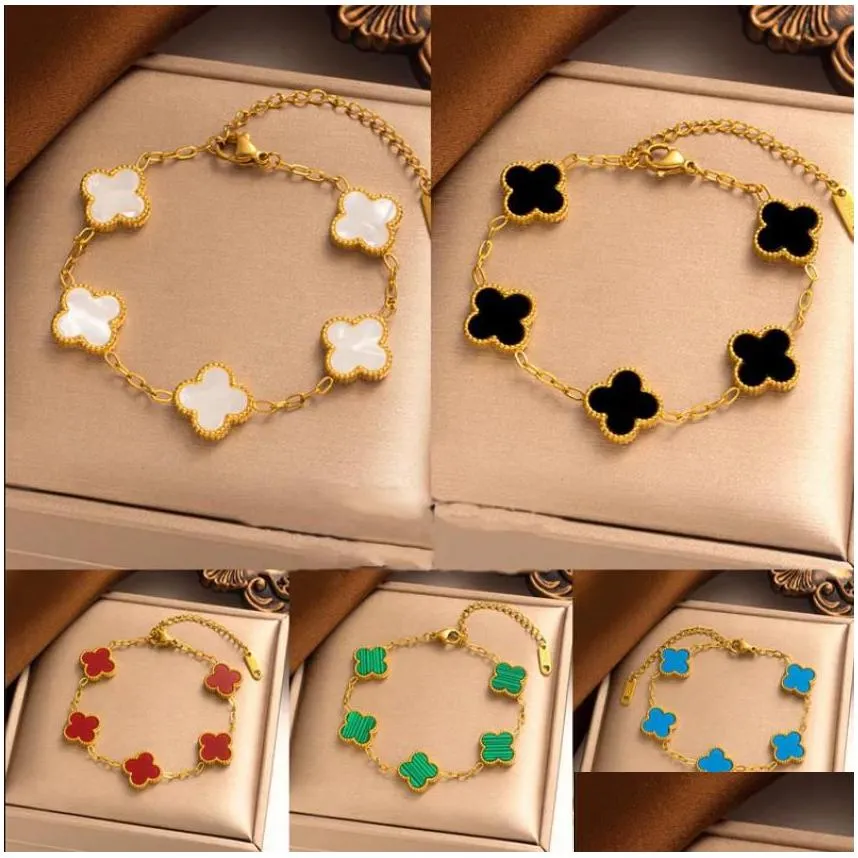 4/four leaf clover necklace designer jewelry set pendant necklaces bracelet stud earring ring of plated 18k girl christmas engagement accessories gift no