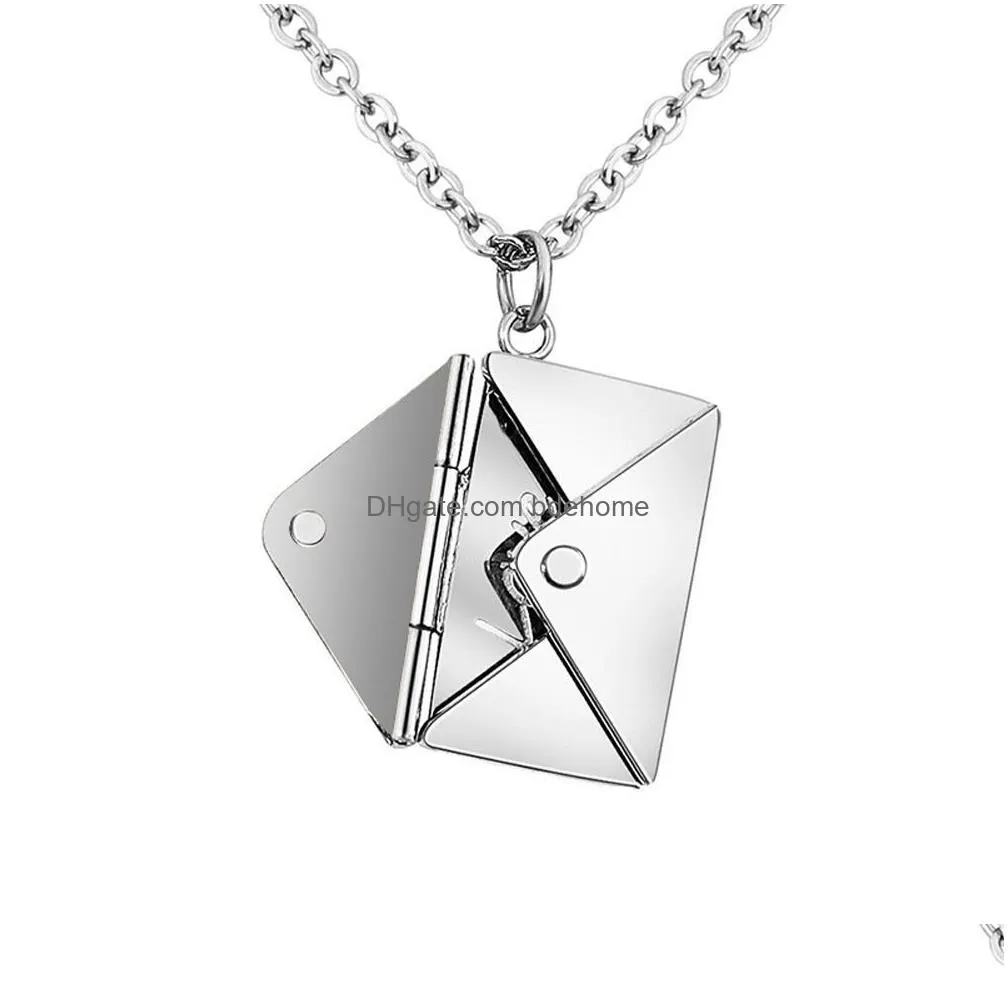 design fashion love letter envelope pendant necklace stainless steel jewelry confession love you for valentine day mother day gift