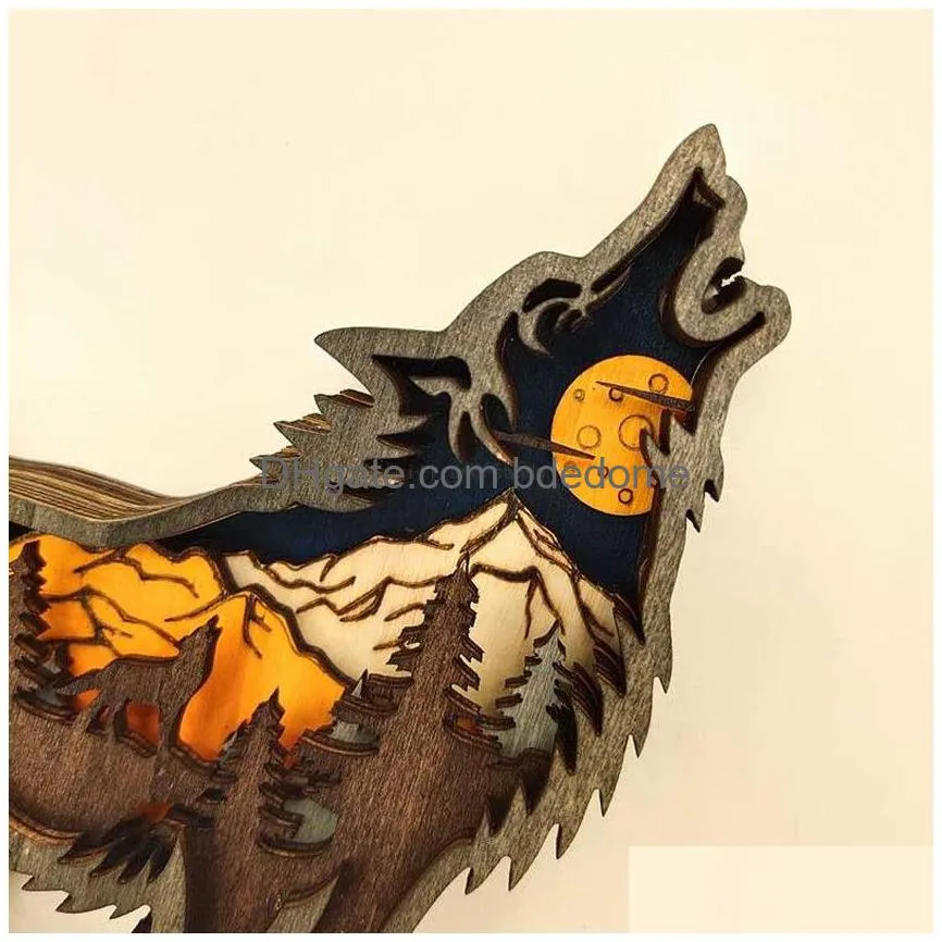 3d wild wolf craft laser cut wood material home decor gift art crafts forest animal table decoration wolf statues ornaments room