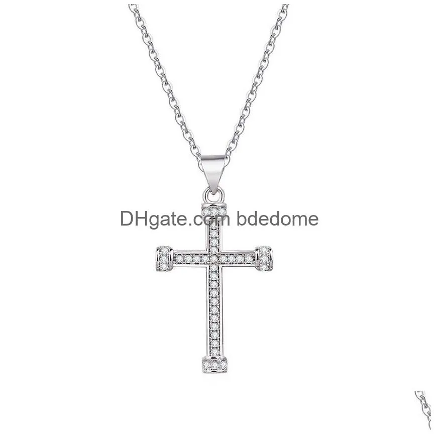 update diamond jesus cross necklace pendant crystal row necklaces chains for women men fashion jewelry