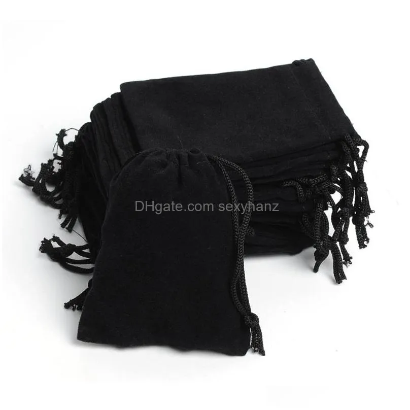fashion flannel bags drawstring black velvet jewelry pouches mobile power multi size packaging gift bag