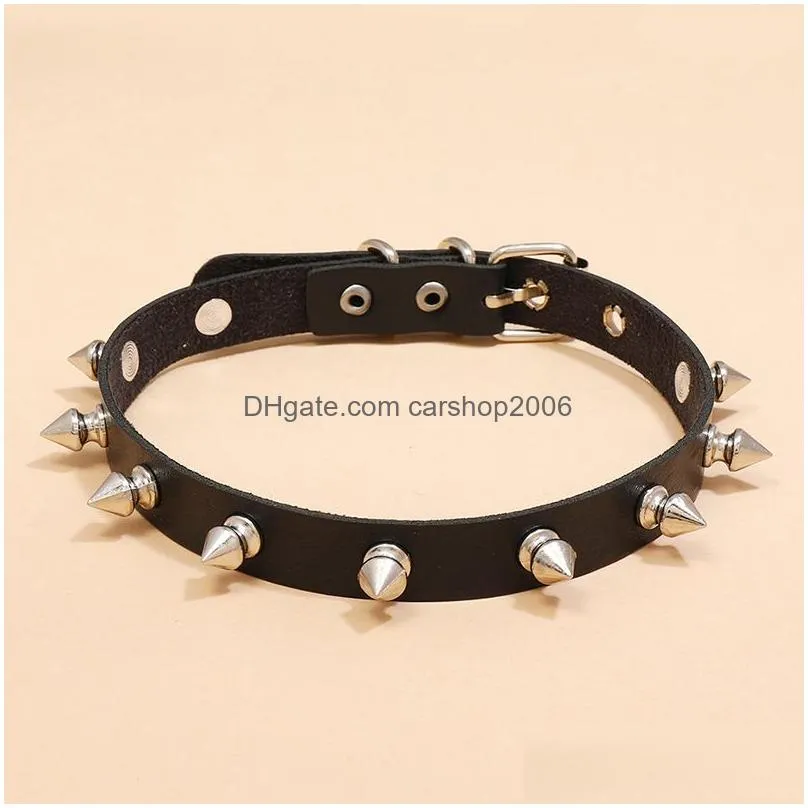 punk rock gothic choker women men pu leather silver color spike rivet stud collar necklace statement party jewelry