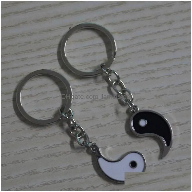 vintage chinese elements of yin yang taiji bagua couple keychain for keys car key ring pendant charm fashion alloy keychains gift
