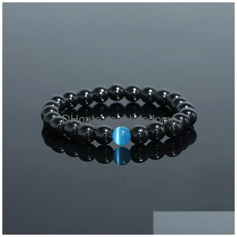strand black hematite opal beaded bracelet cats eye bead adjustable bracelets for women men fashion jewelry