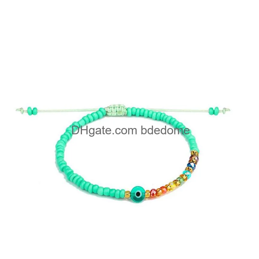 blue eye strand rice beaded braided bracelet crystal beads bracelets for women girls friendship jewelry