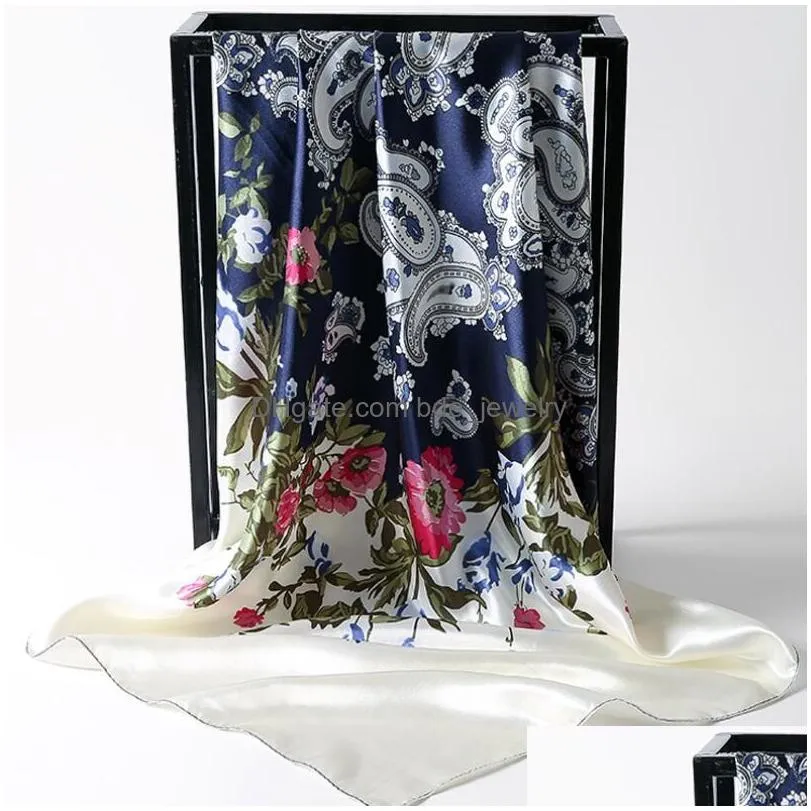 spring shawls scarves women simulation satin printing professional scarf kerchief wholesale 90x90cm