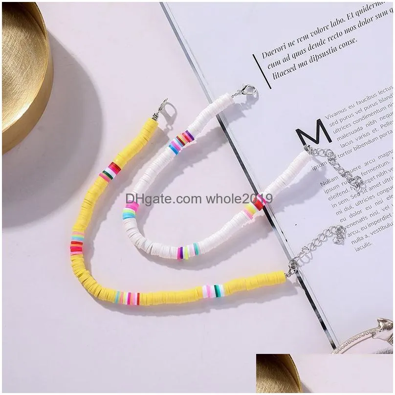 6mm colorful soft clay anklets for women rainbow polymer clay stackable beaded chain ankle bracelet boho beach jewelry