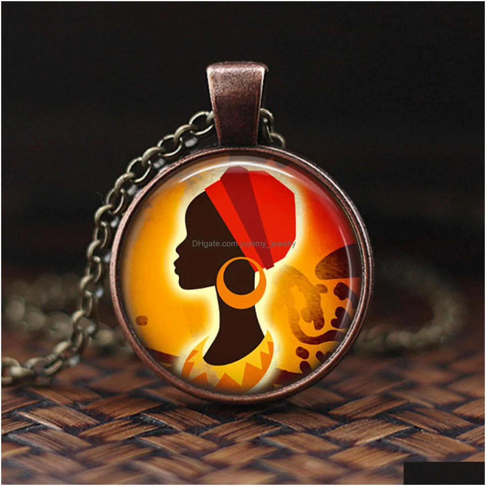 new fashion africa black women necklace nubian females handmade glass cabochon pendent necklace for men and women gift