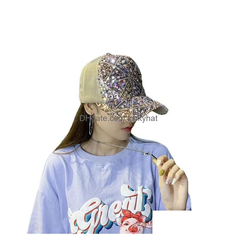 fashion sequins baseball cap for women summer girls female snapback mesh caps casual adjustable sun hat for girls