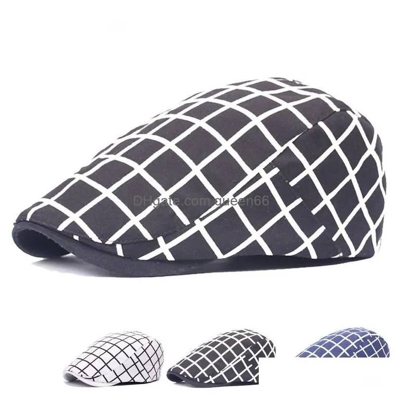 fashion women men plaid adjustable cotton flat cap female summer autumn classic england breathable duckbill hat