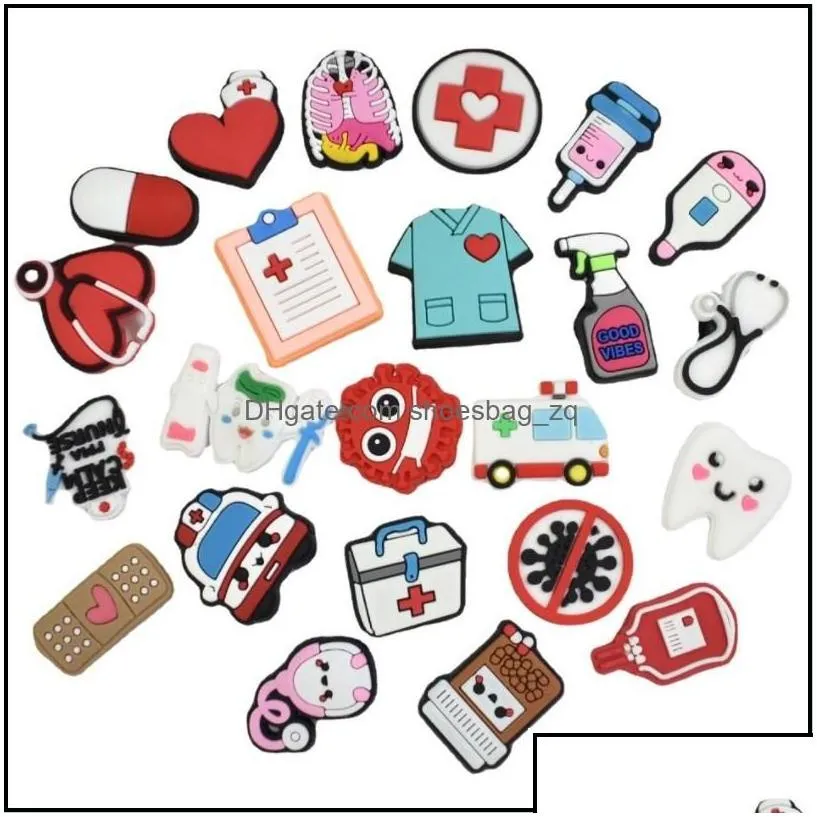 Shoe Parts Accessories Shoes Medical Cartoon Pvc Charms Buckles Action Figure Fit Bracelets Croc Jibz Gardenshoe Wristband Boys Girls