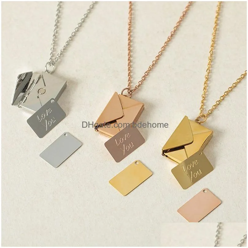 design fashion love letter envelope pendant necklace stainless steel jewelry confession love you for valentine day mother day gift